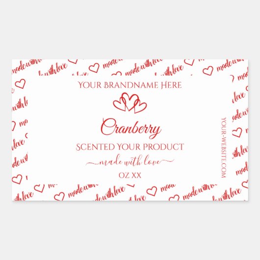 赤いホワイトワードクラウド製品ラベルかわいいハート 長方形シール (正面)