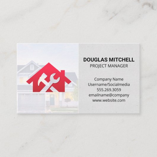 赤いホームレンチハンマーアイコン |自宅修理 名刺 (正面)