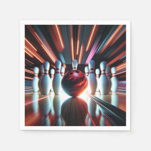 赤いボウリングボールとピン スタンダードカクテルナプキン (正面)