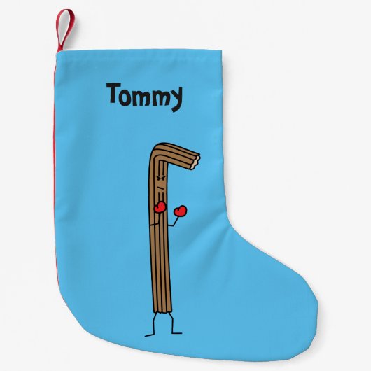 赤いボクシンググラブが付いているメキシコ人のChurroの戦闘機 スモールクリスマスストッキング (正面)