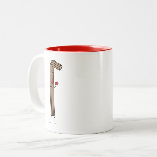 赤いボクシンググラブが付いているメキシコ人のChurroの戦闘機 ツートーンマグカップ (正面左)