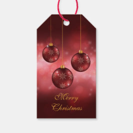 赤いボケを背景にしたクリスマス・ボール ギフトタグ
