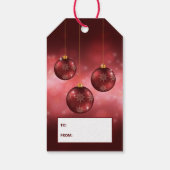 赤いボケを背景にしたクリスマス・ボール ギフトタグ (裏面)