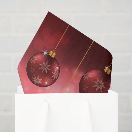 赤いボケを背景にしたクリスマス・ボール 薄葉紙 (ギフトバッグ)