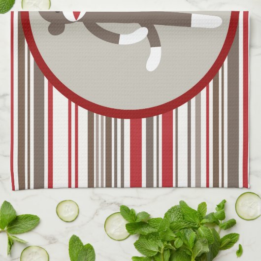 赤いボスにネクタイを結んだの靴下のサルのようストライプに キッチンタオル (折り畳み)