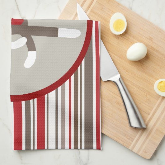 赤いボスにネクタイを結んだの靴下のサルのようストライプに キッチンタオル (四つ折り)