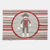 赤いボスにネクタイを結んだの靴下のサルのようストライプに キッチンタオル (横)