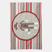 赤いボスにネクタイを結んだの靴下のサルのようストライプに キッチンタオル (縦)