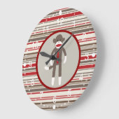 赤いボスにネクタイを結んだの靴下のサルのようストライプに ラージ壁時計 (傾斜)