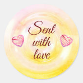 赤いボタンスタイリッシュハートスクリプトかわいい引用文クラス ラウンドシール (正面)