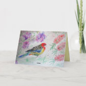 赤いボトルブラシ付きローセルラパロット誕生日カード カード (裏面)