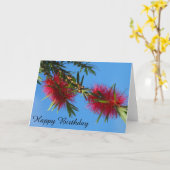 赤いボトルブラシ空白の誕生日カード カード (黄色い花)