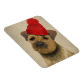 赤いボブ縁どル帽のテリア マグネット (右側)
