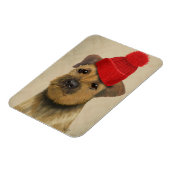 赤いボブ縁どル帽のテリア マグネット (左側)