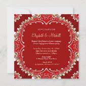 赤いボヘミアンバティックモノグラムのウェディング 招待状 (裏面)