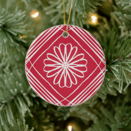 赤いボホ抽象芸術柄の花クリスマスツリー セラミックオーナメント