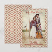 赤いボホ織りの織り物ロマンチックな婚約したカップル セーブザデート (正面/裏面)