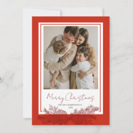 赤いボモダンタニカルエレガントフォトクリスマス シーズンカード
