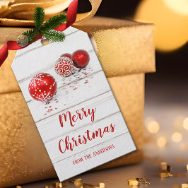 赤いボークラシックブルとスターズメリークリスマス ギフトタグ