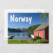 赤いボートハウスを持つノルウェーのフィヨルドビュー ポストカード (正面/裏面)