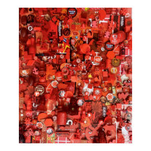 赤いボードゲームのピースのコラージュ