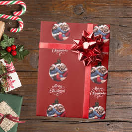 赤いボーブルの写真おもしろいスクリプトChristmas ラッピングペーパー