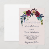 赤いボーホー フラワー ウェディング 招待状 (正面/裏面)