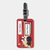 赤いボーリングピンとボール🎳 |ボウリングをする人、 クリケットの投手 ラゲッジタグ (正面縦)