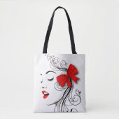 赤いボールの女の子 トートバッグ (正面)