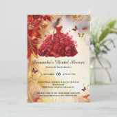 赤いボールガウンフローラ花嫁になるブライダル 招待状 (スタンド正面)