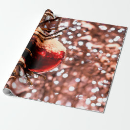 赤いボール、白いライト、雪 ラッピングペーパー