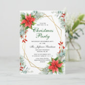 赤いポインセチアとホリーのクリスマスパーティー クリスマス 招待状 (スタンド正面)