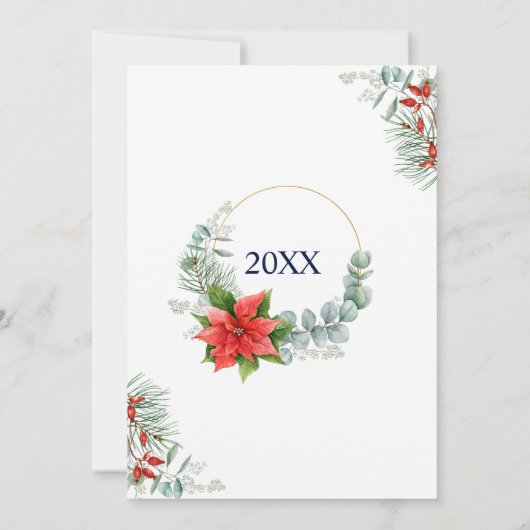 赤いポインセチアとホリーのクリスマスパーティー クリスマス 招待状 (裏面)