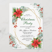 赤いポインセチアとホリーのクリスマスパーティー クリスマス 招待状 (正面/裏面)