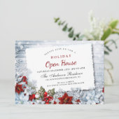 赤いポインセチアとホーリーのクリスマスホリデーオープンハウス 招待状 (スタンド正面)