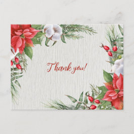 赤いポインセチアと緑の葉のウェディング ポストカード
