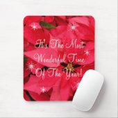 赤いポインセチアによっては雪の薄片のクリスマスが開花します マウスパッド (マウス)