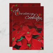 赤いポインセチアのクリスマスお祝い招待状 招待状 (正面/裏面)