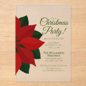 赤いポインセチアのクリスマスパーティー招待状 アクリル招待状 (正面)