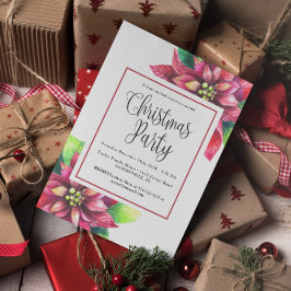赤いポインセチアのクリスマスパーティー招待状 招待状