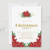 赤いポインセチアのクリスマスパーティー 招待状 (正面)