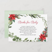 赤いポインセチアのクリスマスベイビーシャワーの本の請求書 エンクロージャーカード (正面/裏面)