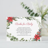 赤いポインセチアのクリスマスベイビーシャワーの本の請求書 エンクロージャーカード (スタンド正面)