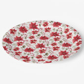 赤いポインセチアのクリスマス フラワー ベリー ホリデー シーズン ペーパープレート (アングル)