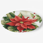赤いポインセチアのクリスマス ペーパープレート (アングル)