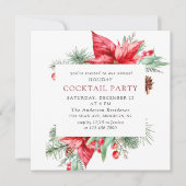 赤いポインセチアのクリスマス ホリデー カクテル パーティー 招待状 (正面)