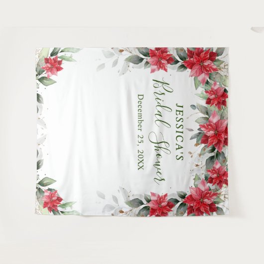 赤いポインセチアのブライダルシャワー フォトブース 背景 タペストリー (正面(横))