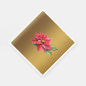 赤いポインセチアのブラシ金ゴールド色 スタンダードランチョンナプキン (角)