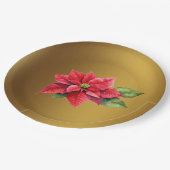赤いポインセチアのブラシ金ゴールド色 ペーパープレート (アングル)