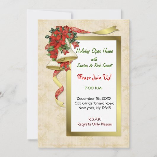 赤いポインセチアのベル 招待状 (正面)